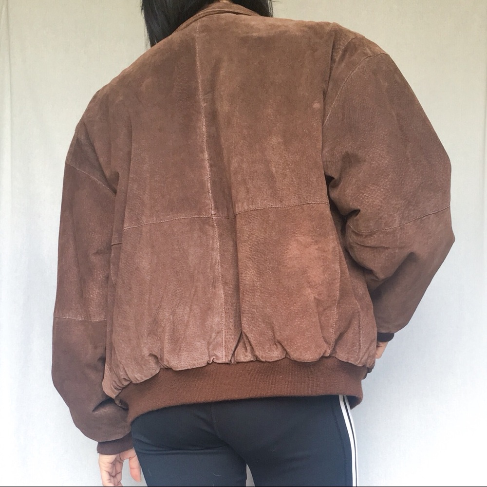 Vintage 80s Suede Aviator Bomber Jacket brown S/M - Picture 3 of 8